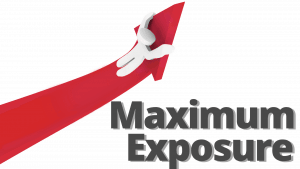 picture of arrow going up and text saying maximum exposure