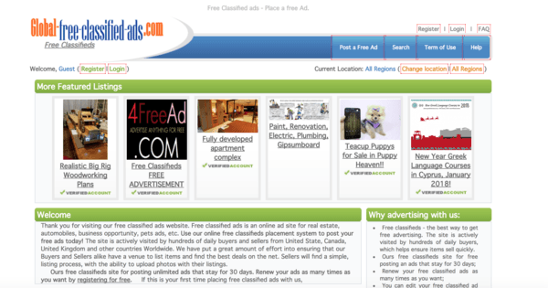 picture of global-free-classified-ads.com homepage