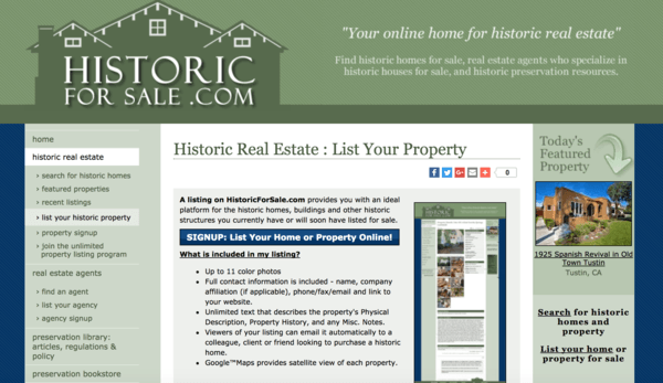 picture of historicforsale.com homepage