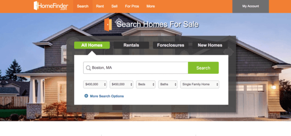 picture of homefinder.com homepage