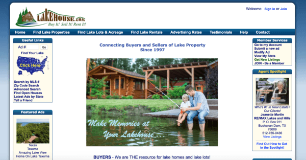 picture of lakehouse.com homepage