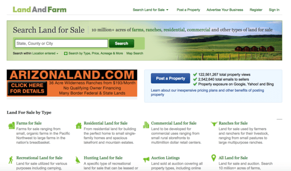 picture of landandfarm.com homepage