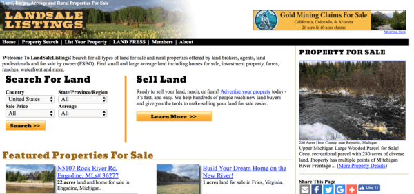 picture of landsalelistings.com homepage
