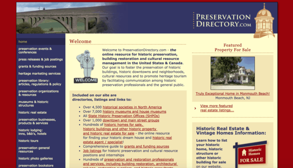 picture of preservationdirectory.com homepage