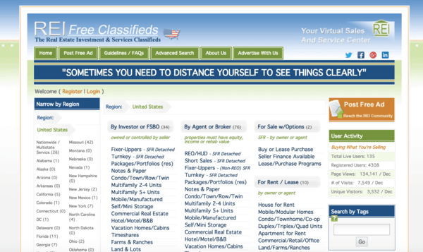 picture of reifreeclassifieds.com homepage