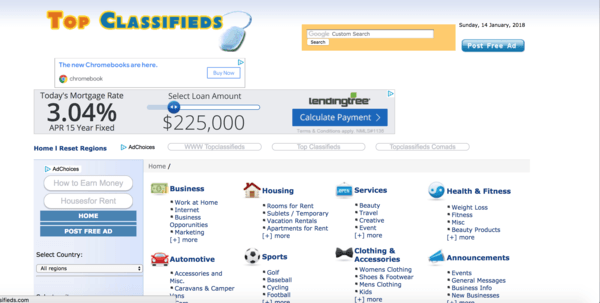 picture of topclassifieds.com homepage