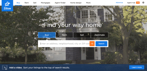 picture of zillow's homepage