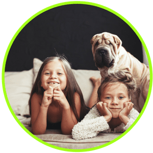 picture of children and pets in a home