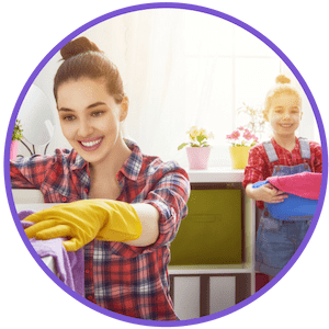 picture of mom and daughter doing a spring cleaning on a home