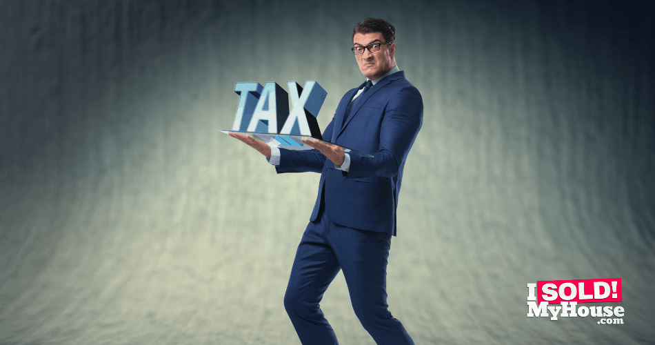 picture of a frustrated man paying real estate taxes