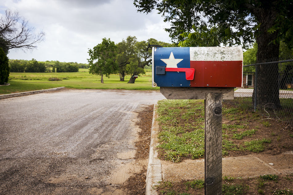 picture of Mailbox painted with the Texas Flag in a street in Texas, USA