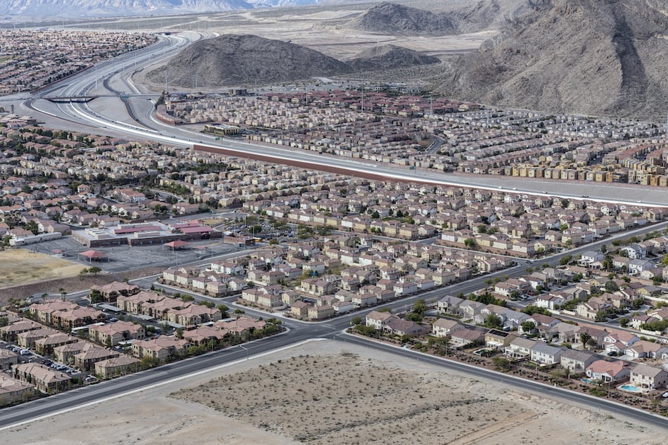 picture of Las Vegas suburban housing sprawl ajoining the Spring Mountains in Southern Nevada.  Las Vegas suburban housing sprawl adjoining the Spring Mountains in Southern Nevada.