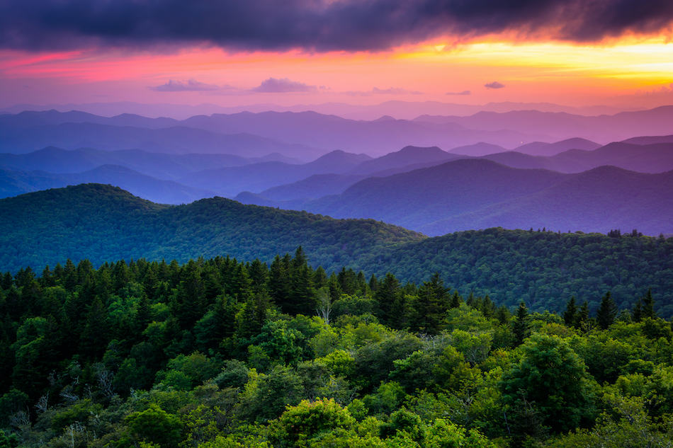 picture of Sunset from Cowee Mountains Overlook, on the Blue Ridge Parkway in North Carolina.