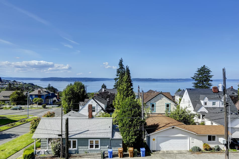 picture of Scenic bay view in Tacoma. Panoramic photo is taken from the house walkout deck