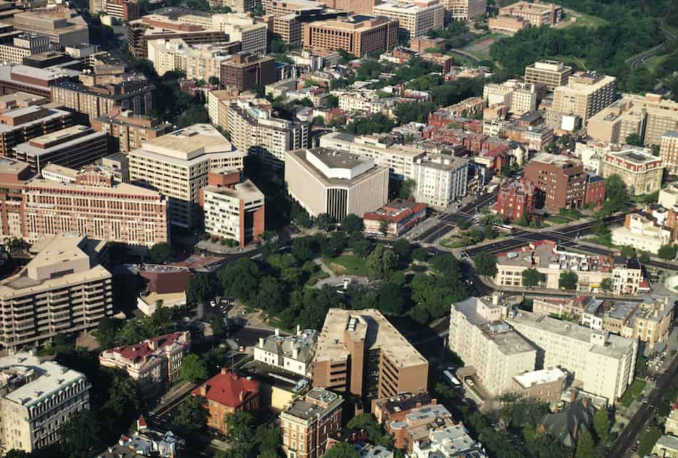 Aerial view of buildings in Dupont Circle Washington DC
