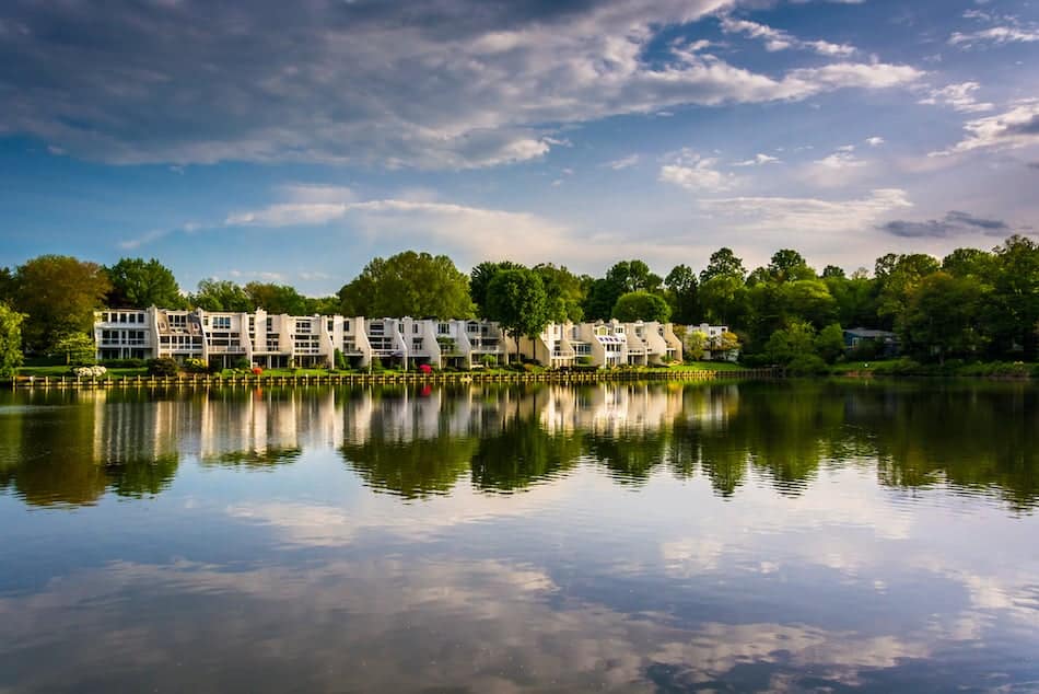 picture of Beautiful sky reflecting in Wilde Lake, in Columbia, Maryland.