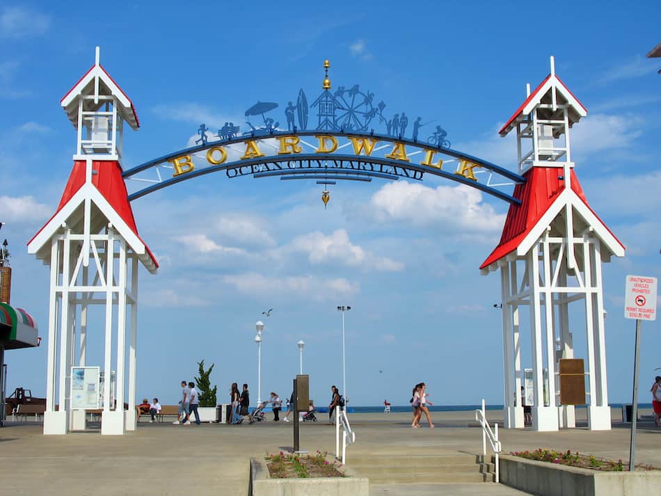 picture of The famous public BOARDWALK sign located at the main entrance of the boardwalk in Ocean City, Maryland.