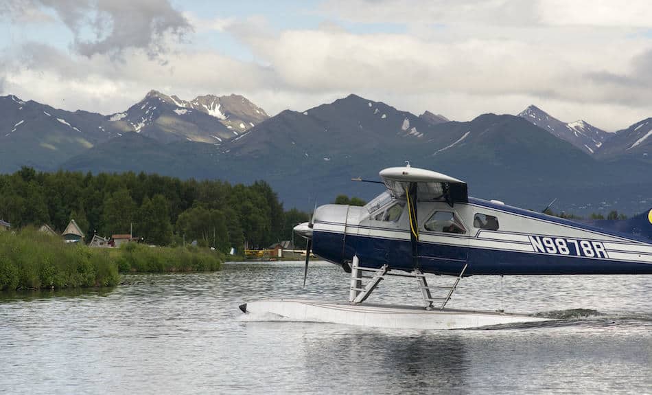 Floatplane comes in for a landing in Anchorage Alaska