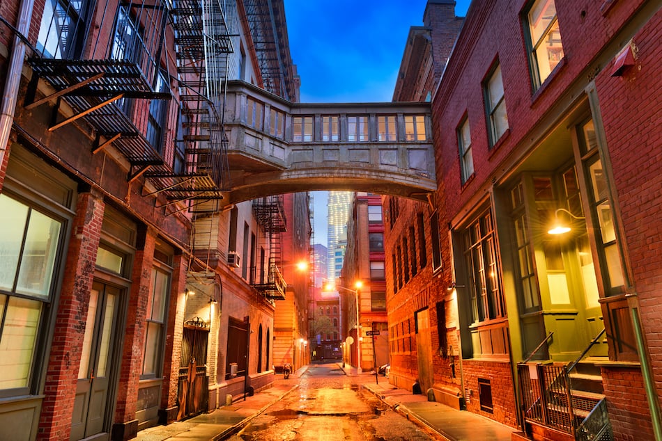 Alley in the Tribeca neighborhood in New York City.