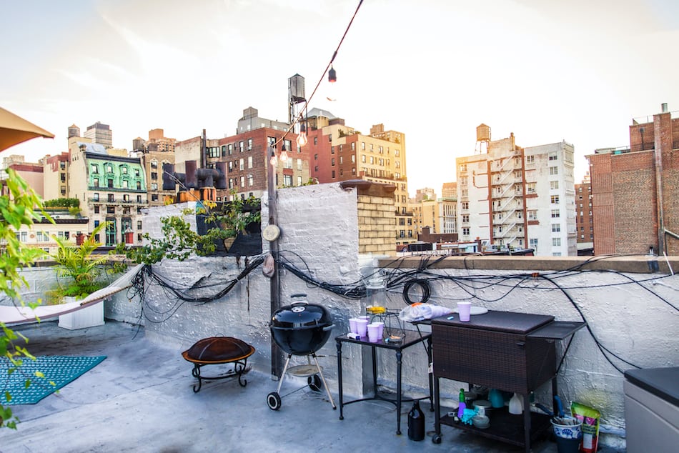 Rooftop terrace in Brooklyn, no people