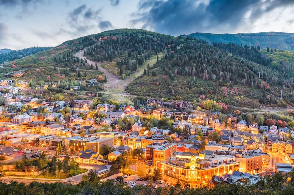 picture of Park City, Utah, USA downtown in autumn at dusk.