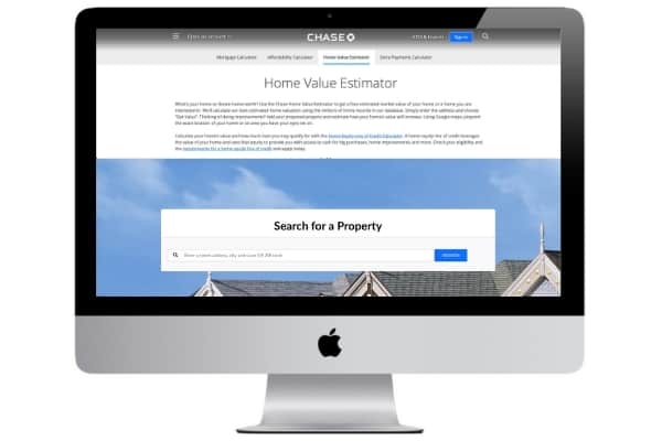 picture of chase home value estimator website